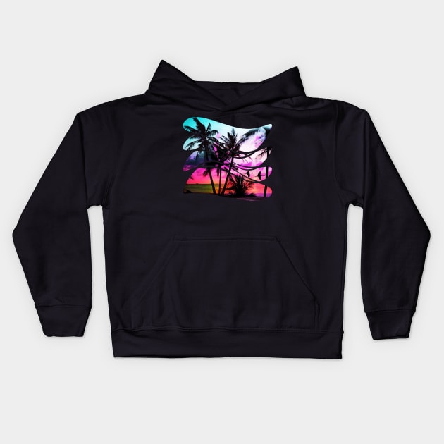 sunset beach In the 80s vintage style Kids Hoodie by Collagedream